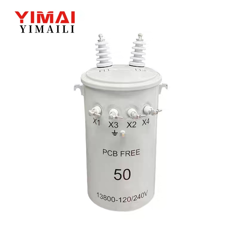 Single-phase pole-mounted cylindrical transformer